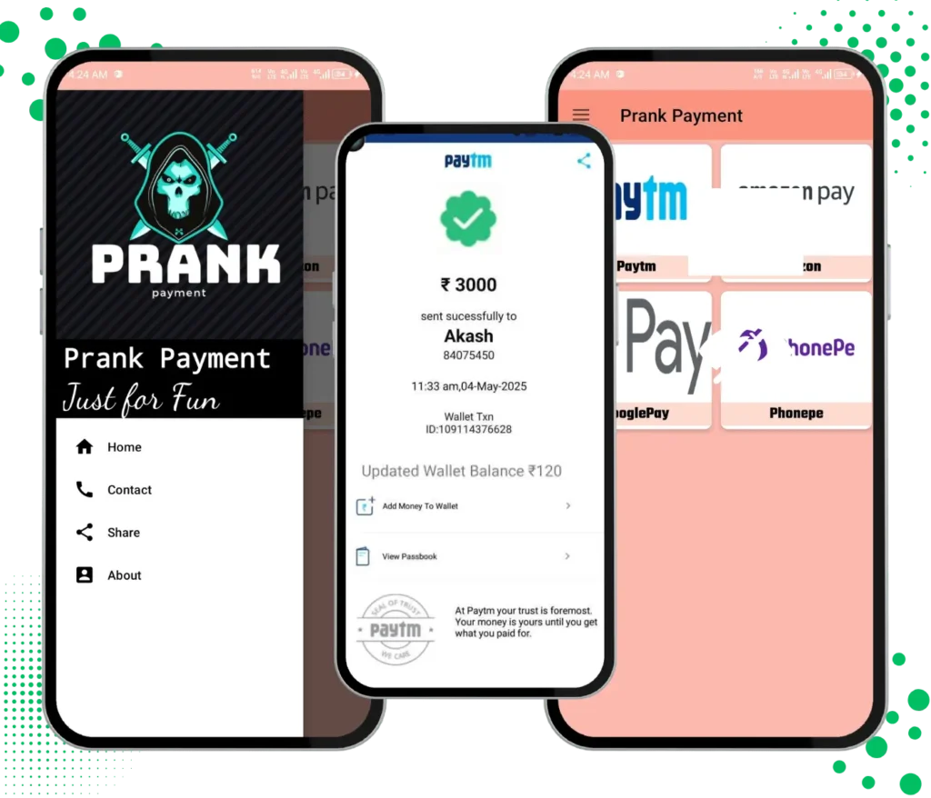 Promotion of Prank Payment APK download showing a prominent download button and app branding