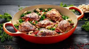 🍗 Best Chicken Thigh Recipes – Juicy, Flavorful & Easy to Make 1 “Golden crispy baked chicken thigh recipes with herbs and garlic on a baking tray”