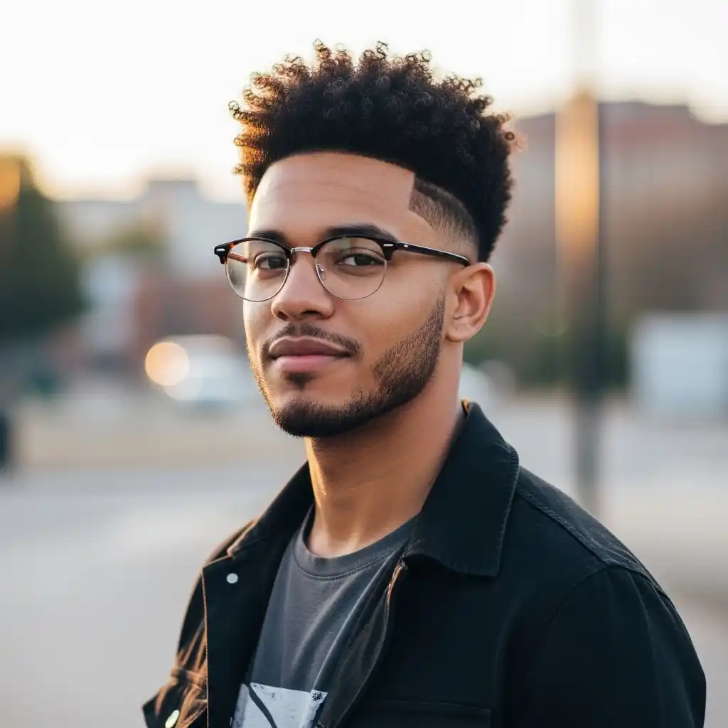 35 Stunning Hairstyles for Men with Glasses: Discover Your Signature Look 22 Afro Fade with Glasses
