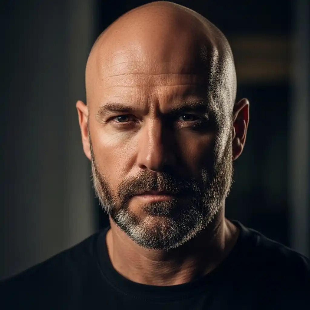 46 Bold Beard Styles to Complement Your Bald Look: A Comprehensive Style Guide 38 Beard with Strong Jaw Emphasis