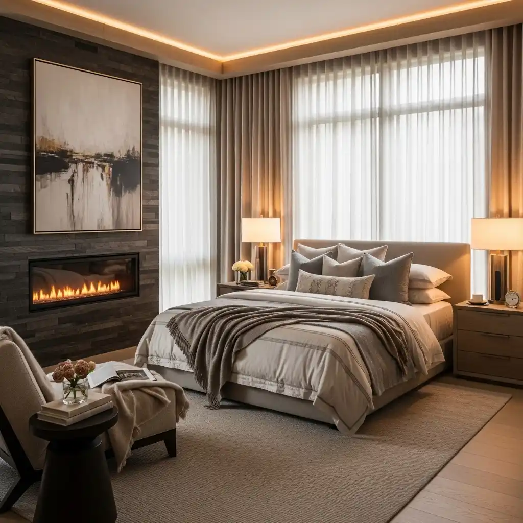 23 Master Bedroom Decor Ideas for a Cozy Luxe Retreat 12 Cozy Fireplace Feature