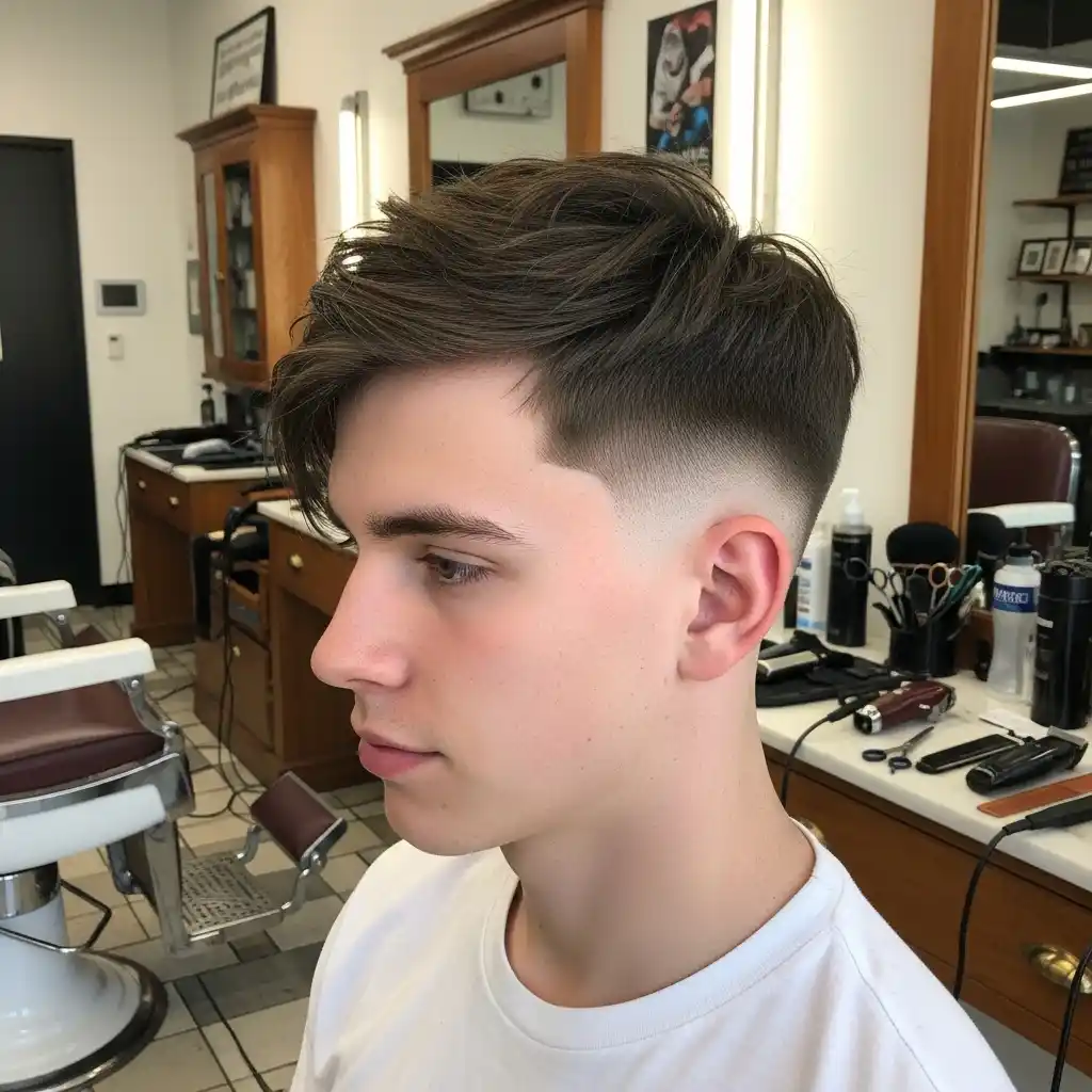 37 Stylish Haircut Ideas for Men: Master the Art of the Fade with Straight Hair 7 Drop Fade with Messy Top