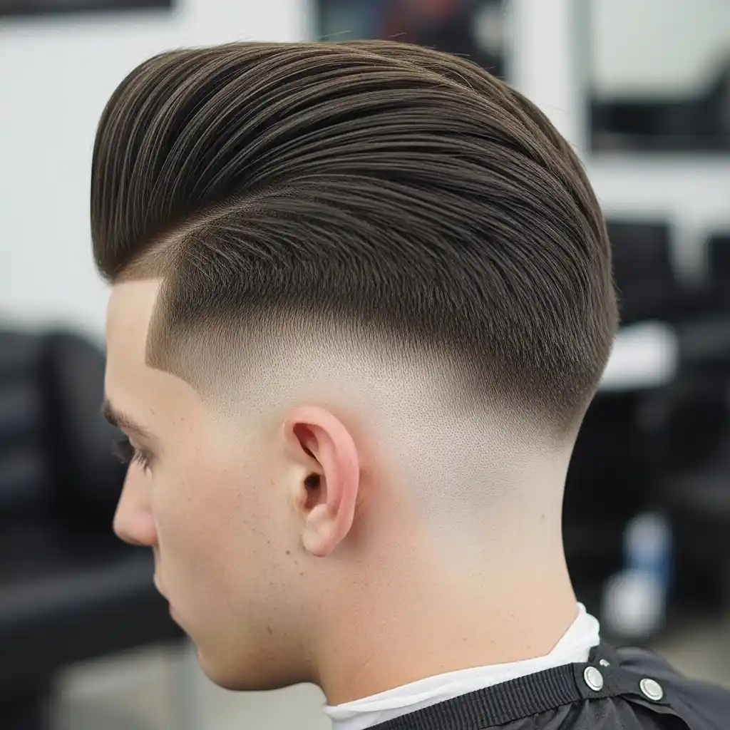 37 Stylish Haircut Ideas for Men: Master the Art of the Fade with Straight Hair 15 Drop Fade with Pompadour Fringe