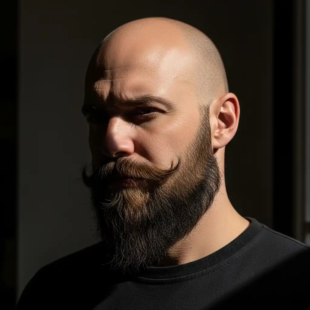 46 Bold Beard Styles to Complement Your Bald Look: A Comprehensive Style Guide 8 Ducktail Beard with Bald Look