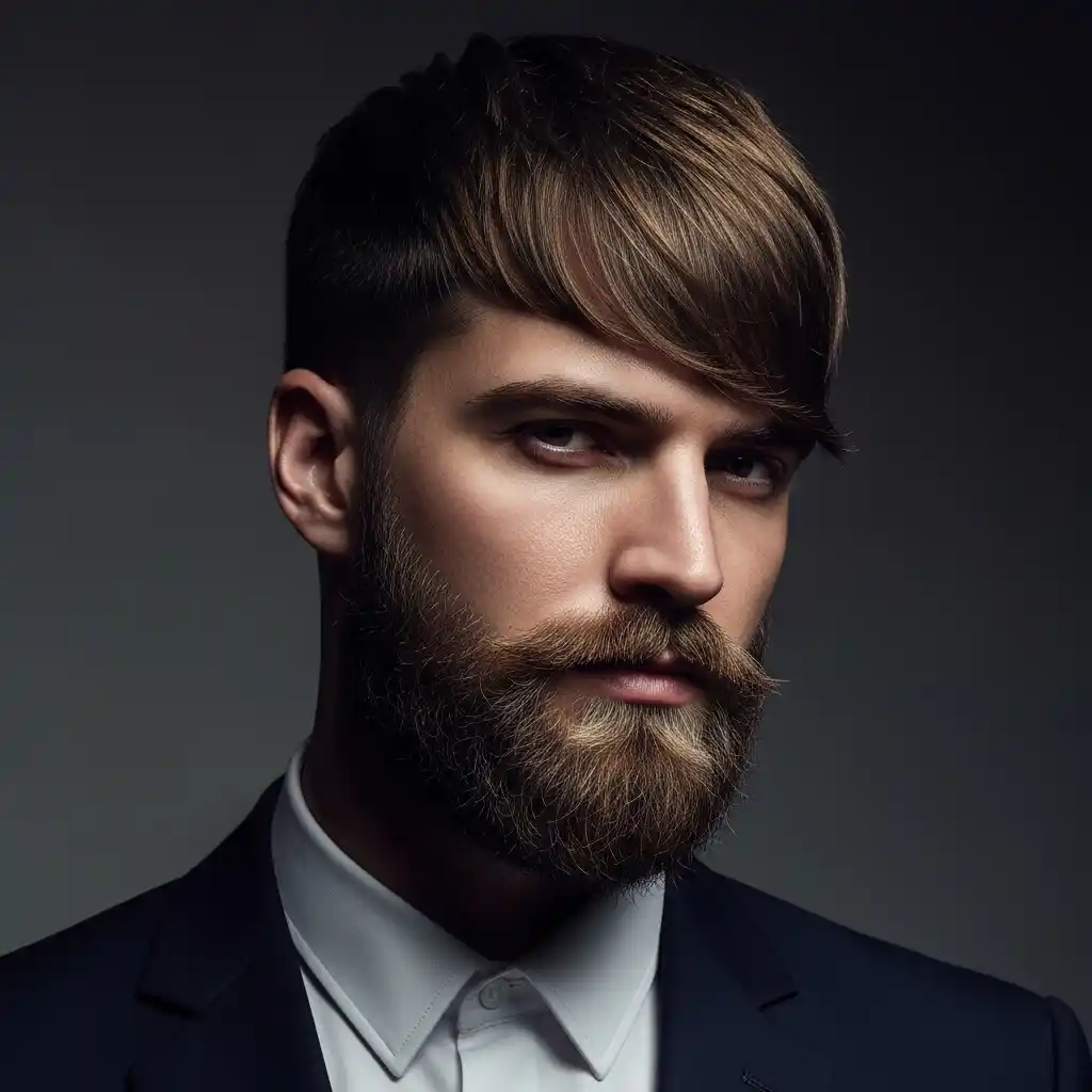 25 Trendy Men’s Fringe Hairstyles for 2026: Inspiration, Tips, and Color Ideas 18 Fringe with Beard Combo
