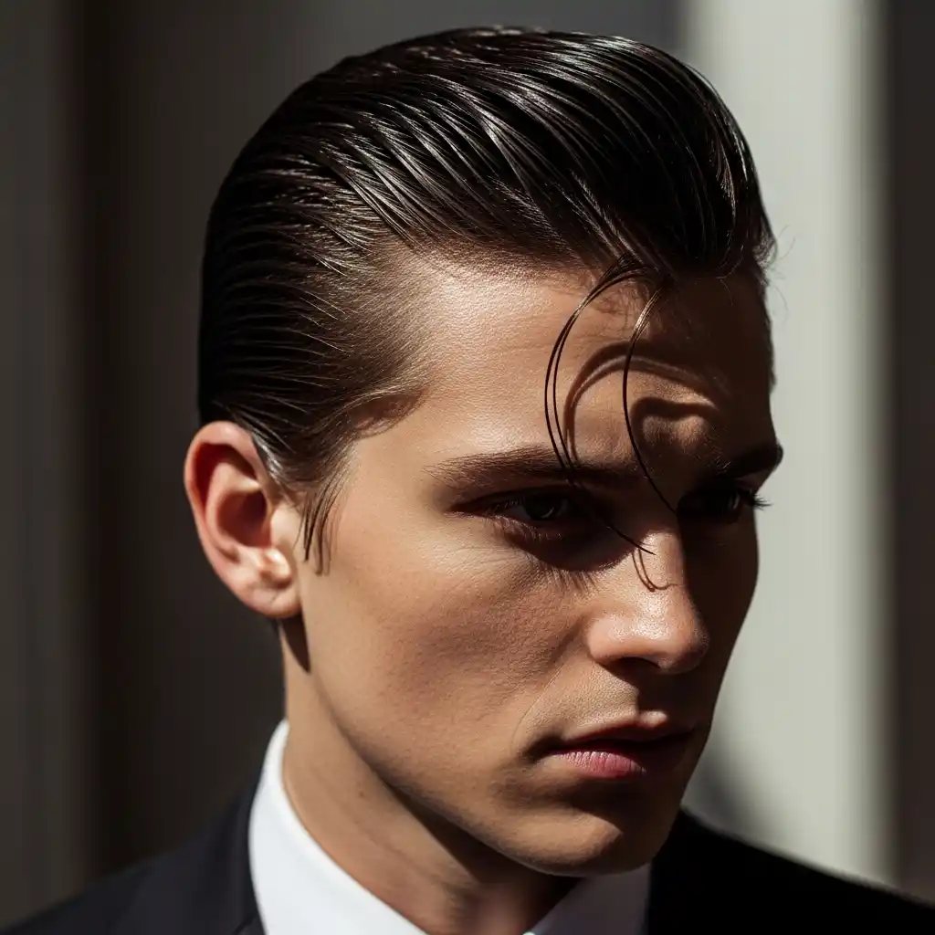 29 Slicked-Back Hairstyles for Men: Elevate Your Look with Classic and Modern Styles 6 High Shine Slicked Back Hair
