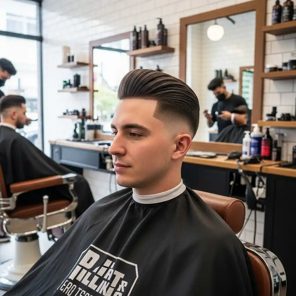 37 Stylish Haircut Ideas for Men: Master the Art of the Fade with Straight Hair 21 Low Fade with Short Pompadour