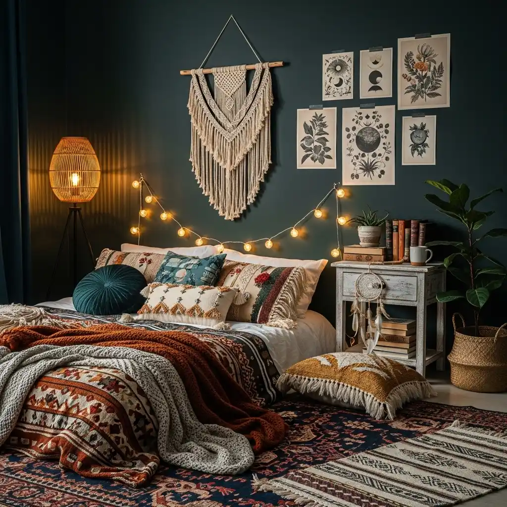 24 Moody Bedroom Inspirations for a Dramatic Look 19 Moody Boho Layers