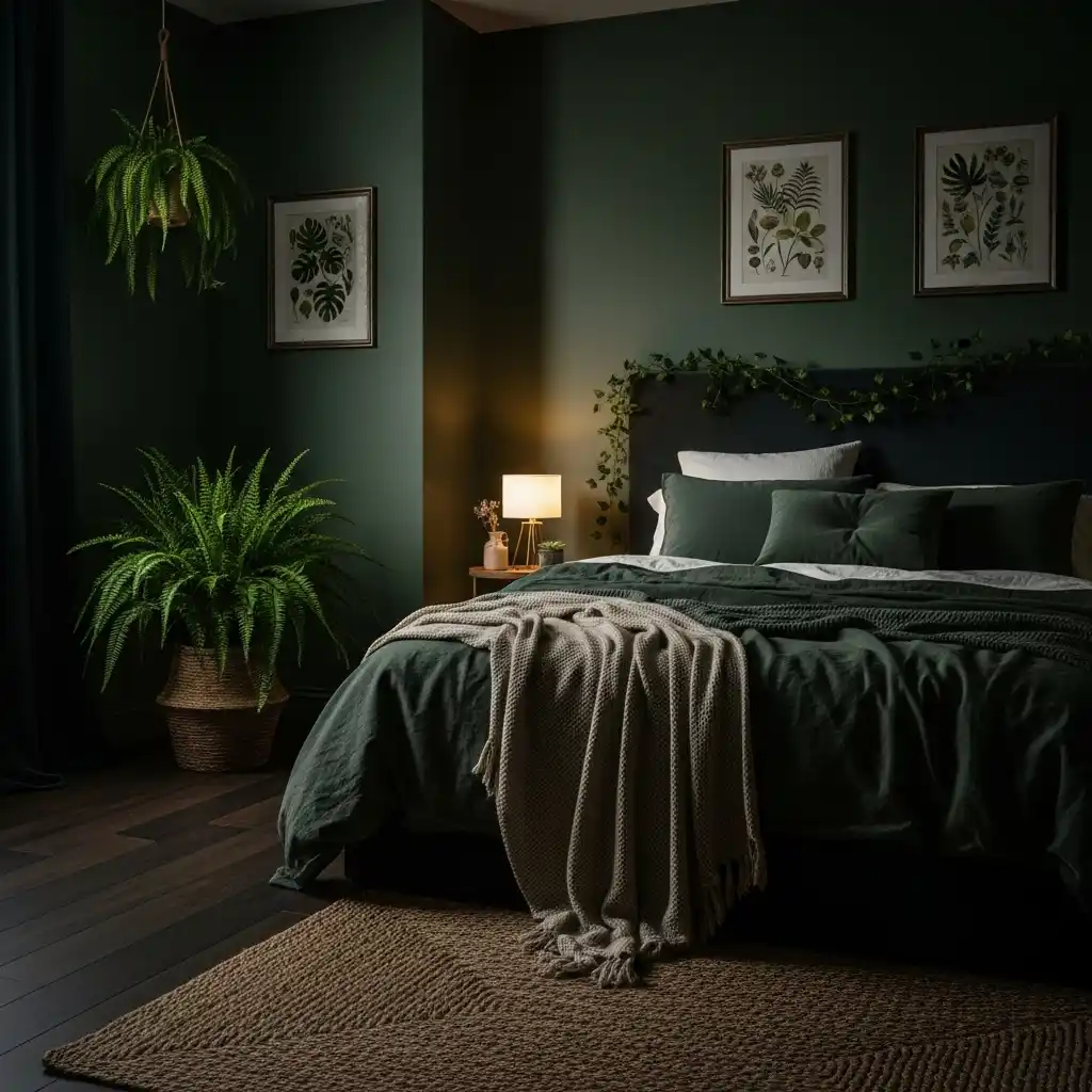 24 Moody Bedroom Inspirations for a Dramatic Look 4 Moody Green Hideaway