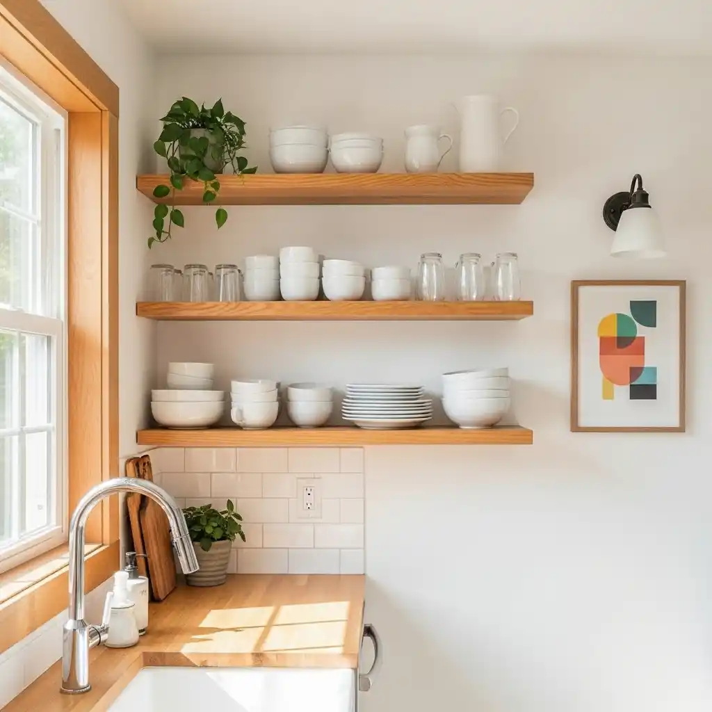 23 Small Kitchen Remodel Ideas That Maximize Space 1 Open Shelving for Airy Storage