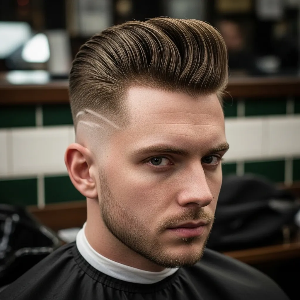 23 Bold Pompadour Hairstyles for a Confident Look 3 Pompadour with Skin Fade style