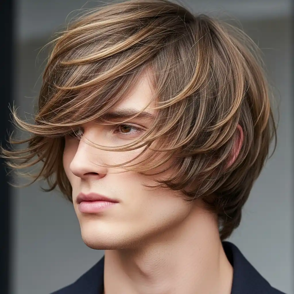 36 Stylish Shoulder-Length Hair Ideas for Men: Elevate Your Look 26 Shoulder Length Hair with Feathered LayersImage