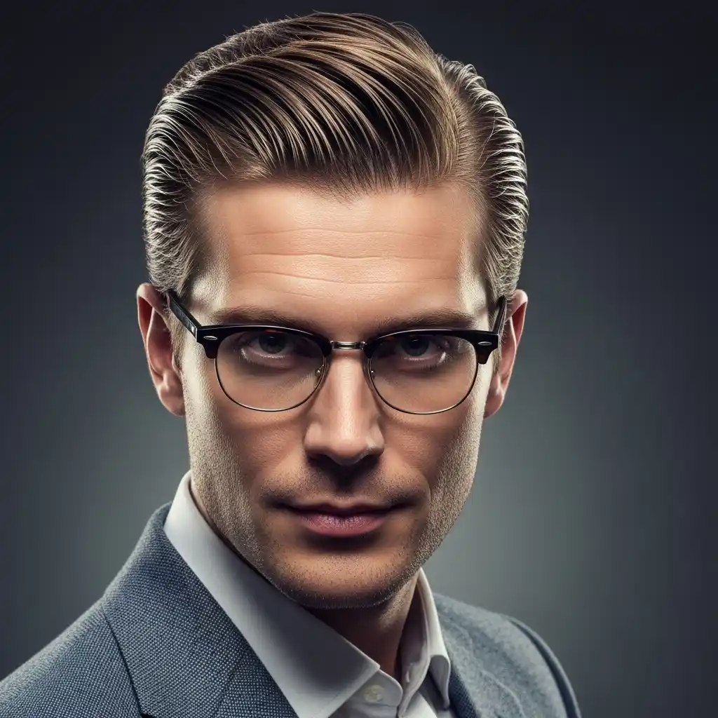 35 Stunning Hairstyles for Men with Glasses: Discover Your Signature Look 6 Slicked Back Hair with Glasses