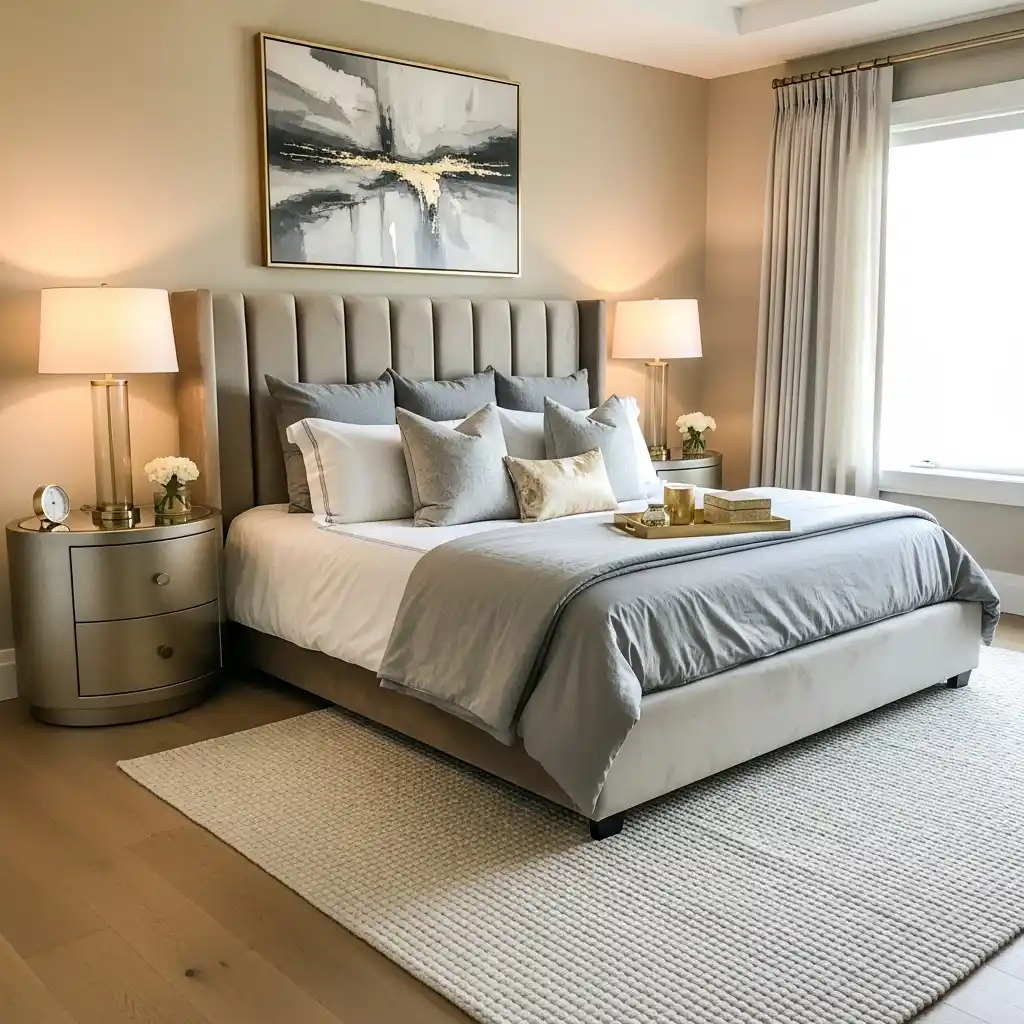 23 Master Bedroom Decor Ideas for a Cozy Luxe Retreat 19 Soft Metallic Accents