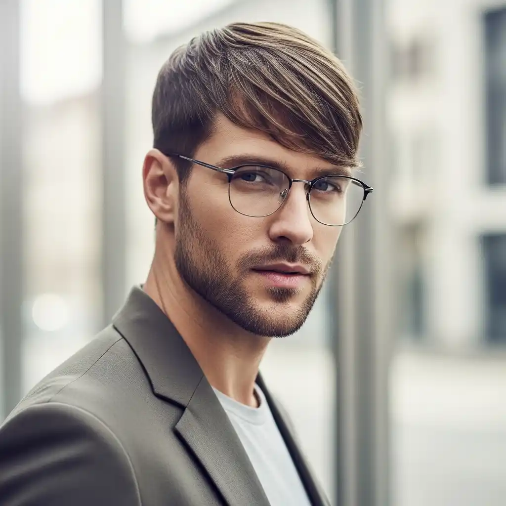 35 Stunning Hairstyles for Men with Glasses: Discover Your Signature Look 28 Straight Fringe Haircut with Glasses