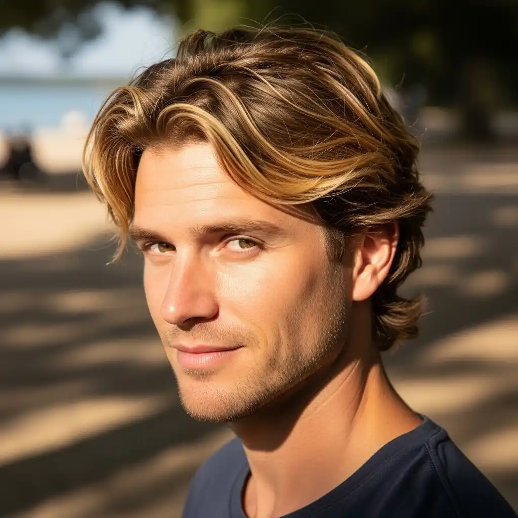 34 Trendy Hair Color Ideas for Men: Stand Out with Highlights 17 Sun Kissed Highlights