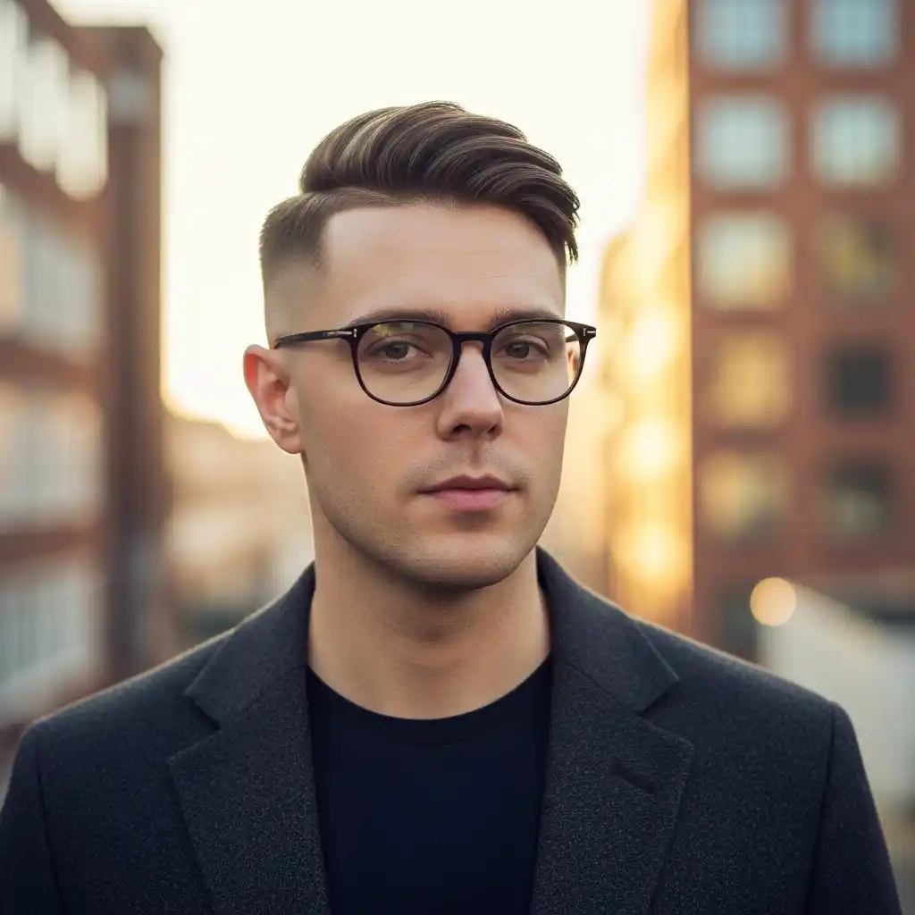 35 Stunning Hairstyles for Men with Glasses: Discover Your Signature Look 14 Taper Fade with Side Sweep and Glasses