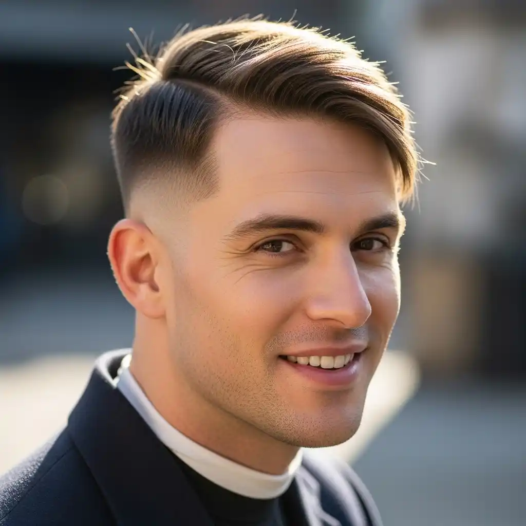 37 Stylish Haircut Ideas for Men: Master the Art of the Fade with Straight Hair 14 Taper Fade with Side Swept Hair