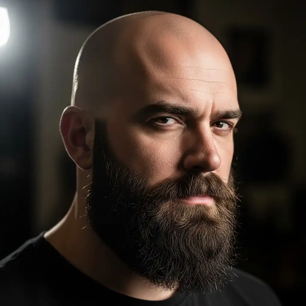 46 Bold Beard Styles to Complement Your Bald Look: A Comprehensive Style Guide 15 Thick Beard with Sharp Edges