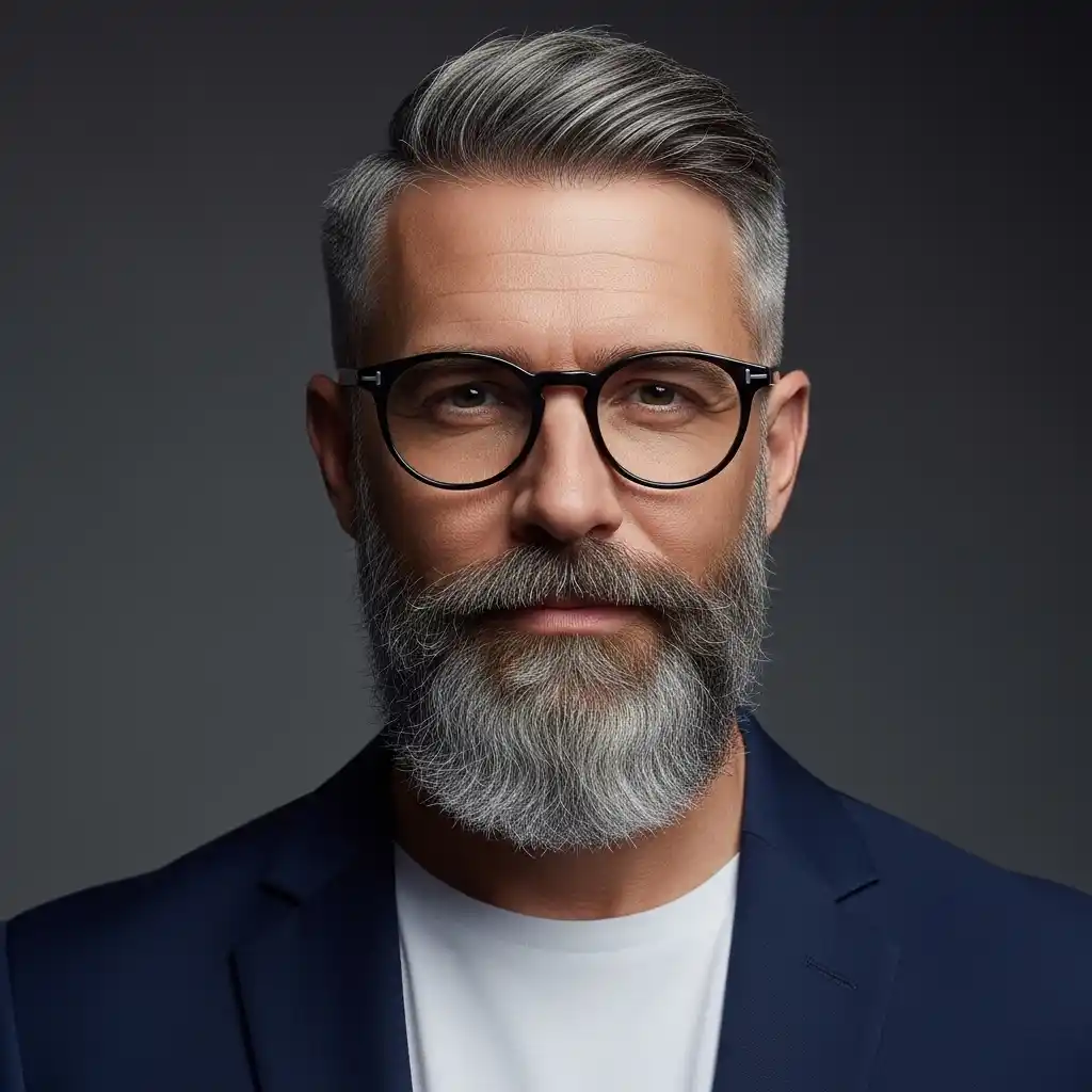 16 Iconic Grey Beard Styles for 2026 14 Grey Beard with Sideburn Blend