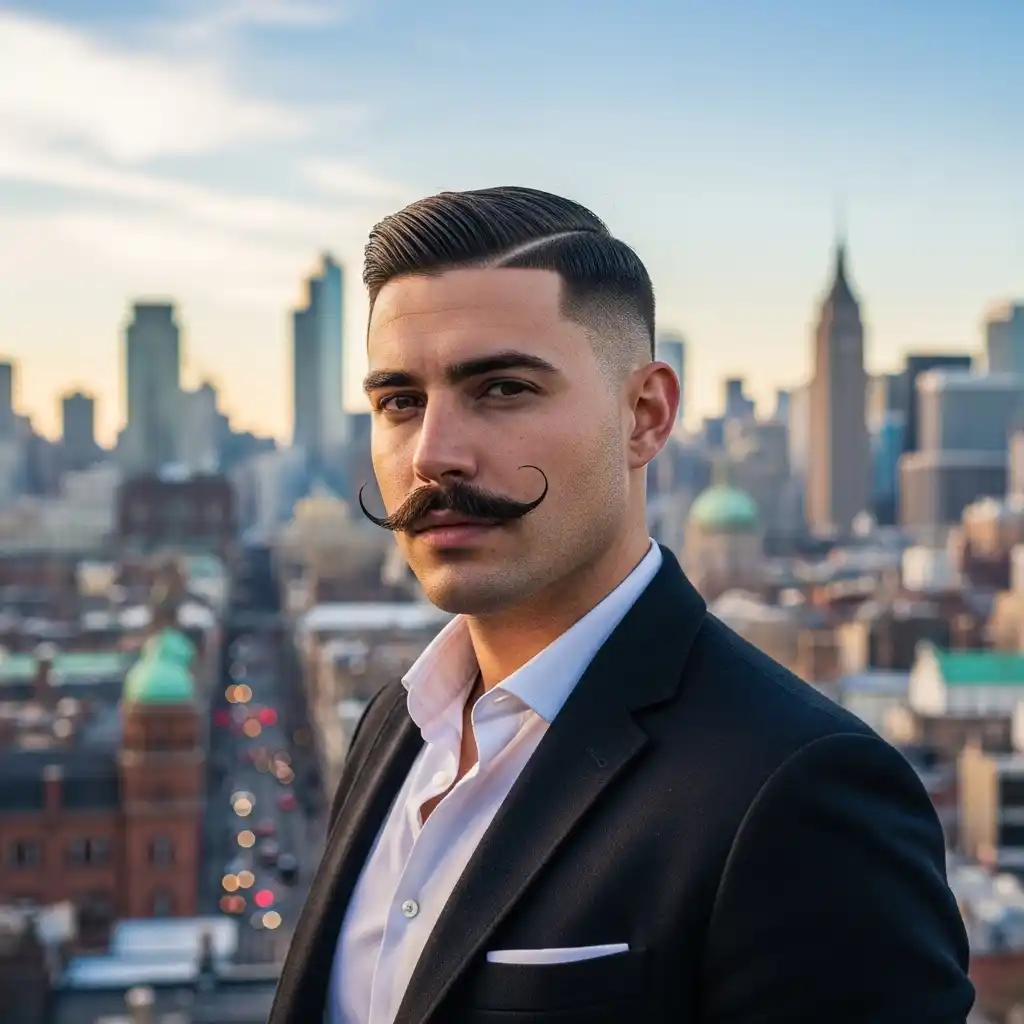 25 Trendy Mustache Styles for Men in 2026 22 The Short Handlebar