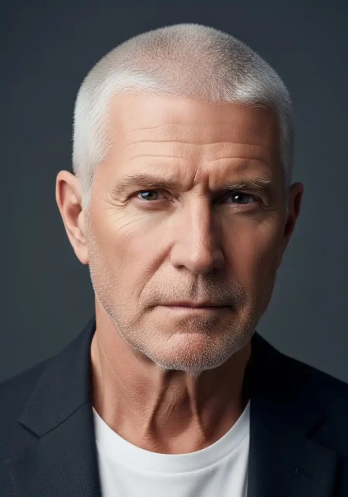 17 Stylish Buzzcut Ideas for Men 14 The Grey Buzzcut Worn with Absolute Pride