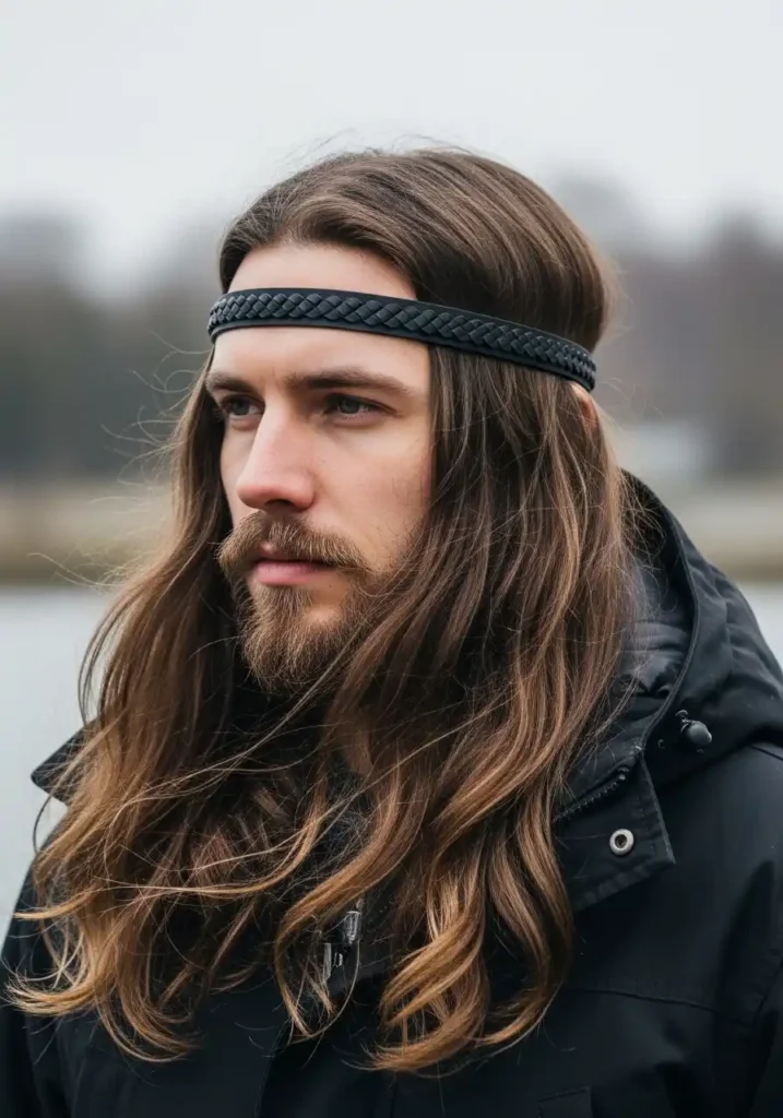 18 Trendsetting Winter Long Hairstyles for Men 13 The Long Hair with Headband for Functional Winter Style