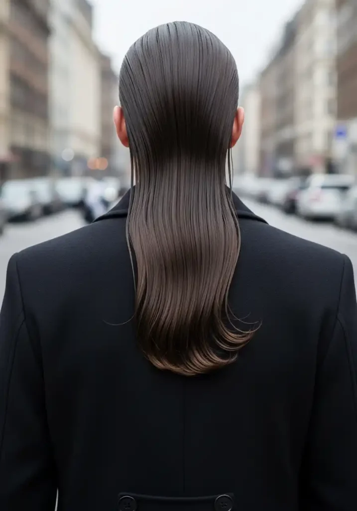 18 Trendsetting Winter Long Hairstyles for Men 15 The Slicked Back Long Hair for Winter Sophistication