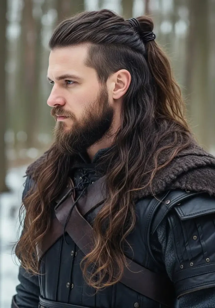 18 Trendsetting Winter Long Hairstyles for Men 3 The Winter Half Up Viking Style