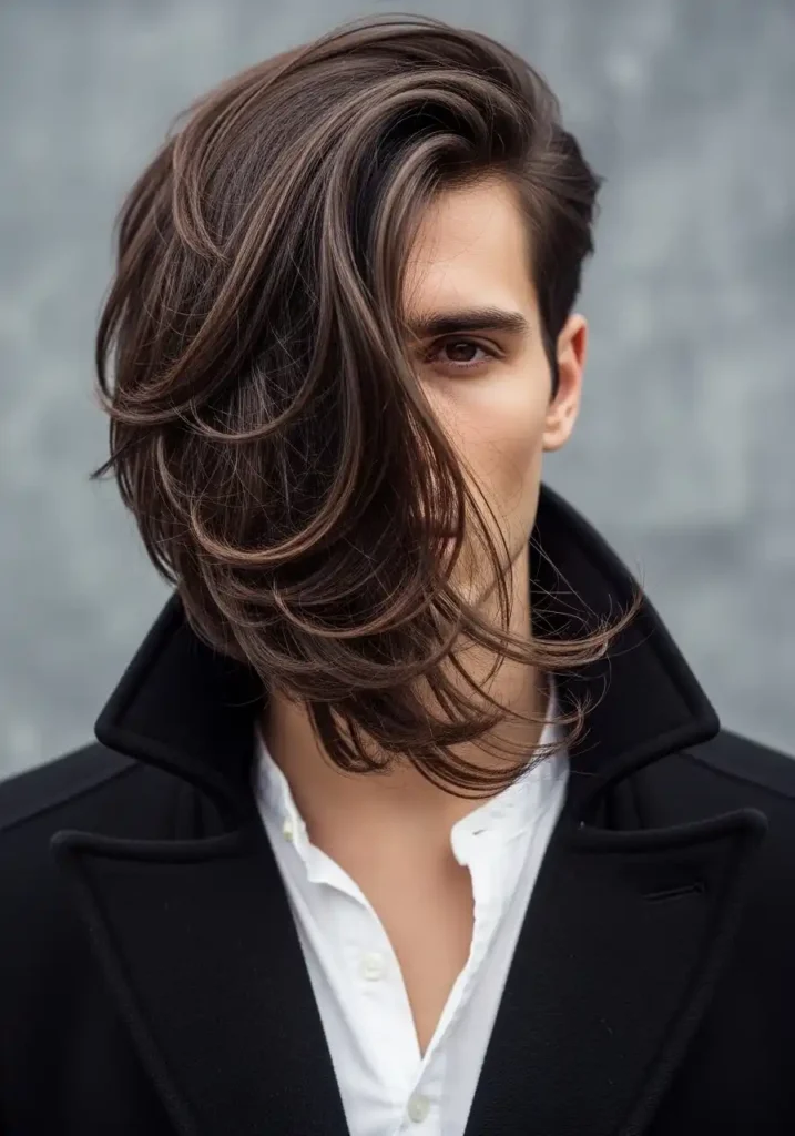 18 Trendsetting Winter Long Hairstyles for Men 11 The Winter Side Swept Long Hair for Romantic Appeal