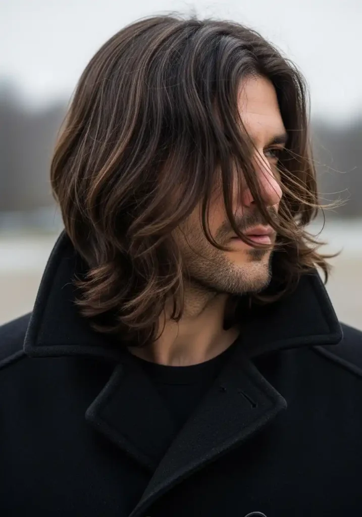 18 Trendsetting Winter Long Hairstyles for Men 1 The Winter Warrior — Long Flowing Layers with Natural Texture